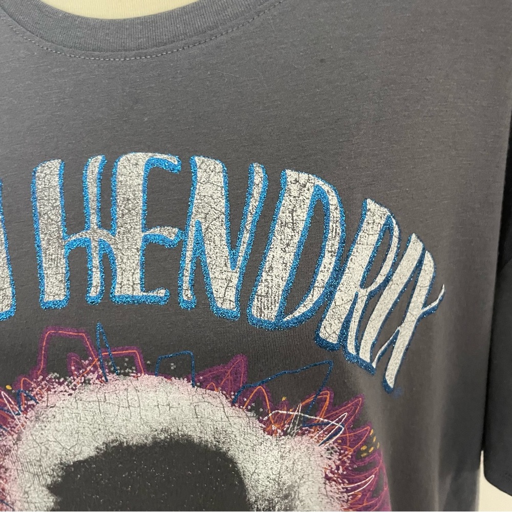 Authentic Hendrix Jimi Hendrix Tee Shirt Graphic Sparkle Glitter Grey Blue - Picture 4 of 11